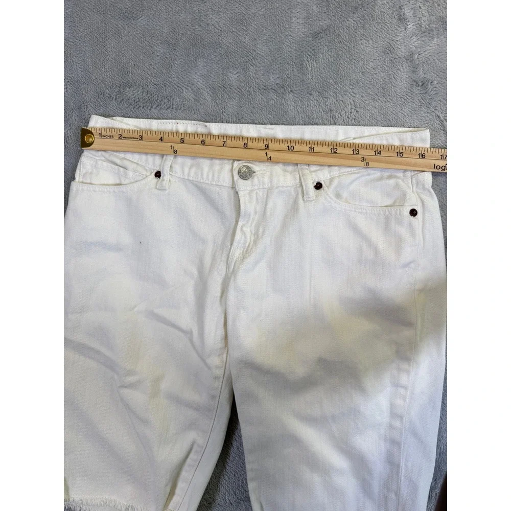 Lucky Brand Shorts Women 8/29 White Zoe Bermuda Long Raw Hem Summer Cotton Blend